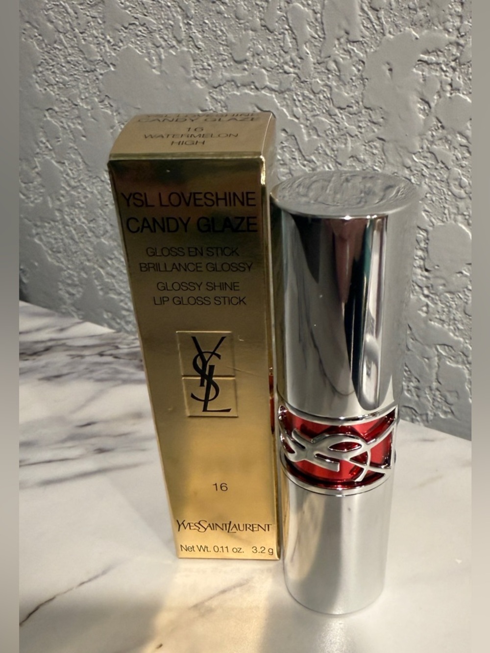 YSL Loveshine Candy Glaze Lip Gloss Stick 16 Watermelon High NIB Full Size - Picture 3 of 10